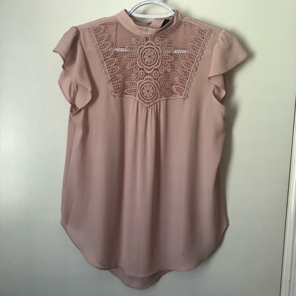 EXPRESS Cap Sleeve Soft Pink Crochet Blouse/Top Polyester Size XS